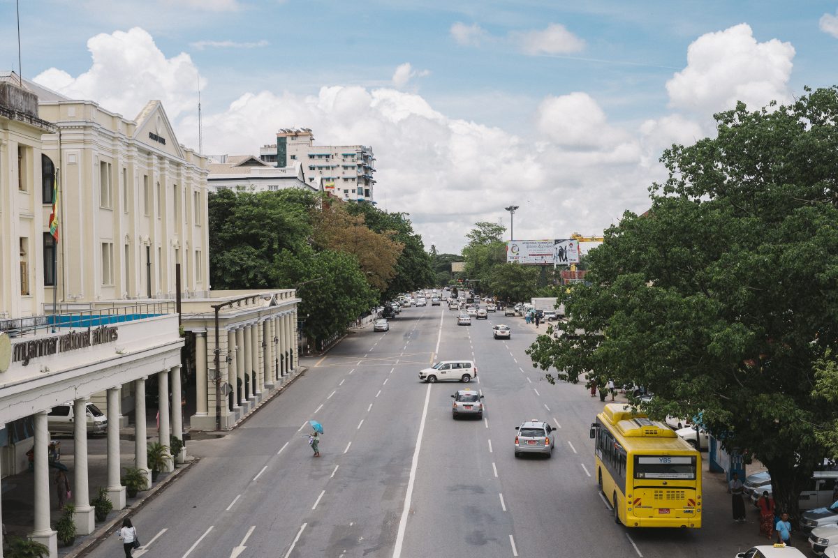 the not-so busy street in Downtown Yangon