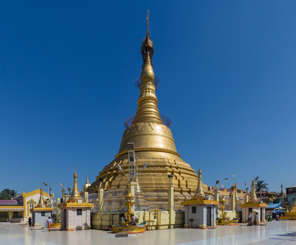 a few people seen around the beautiful and golden Botataung Pagoda