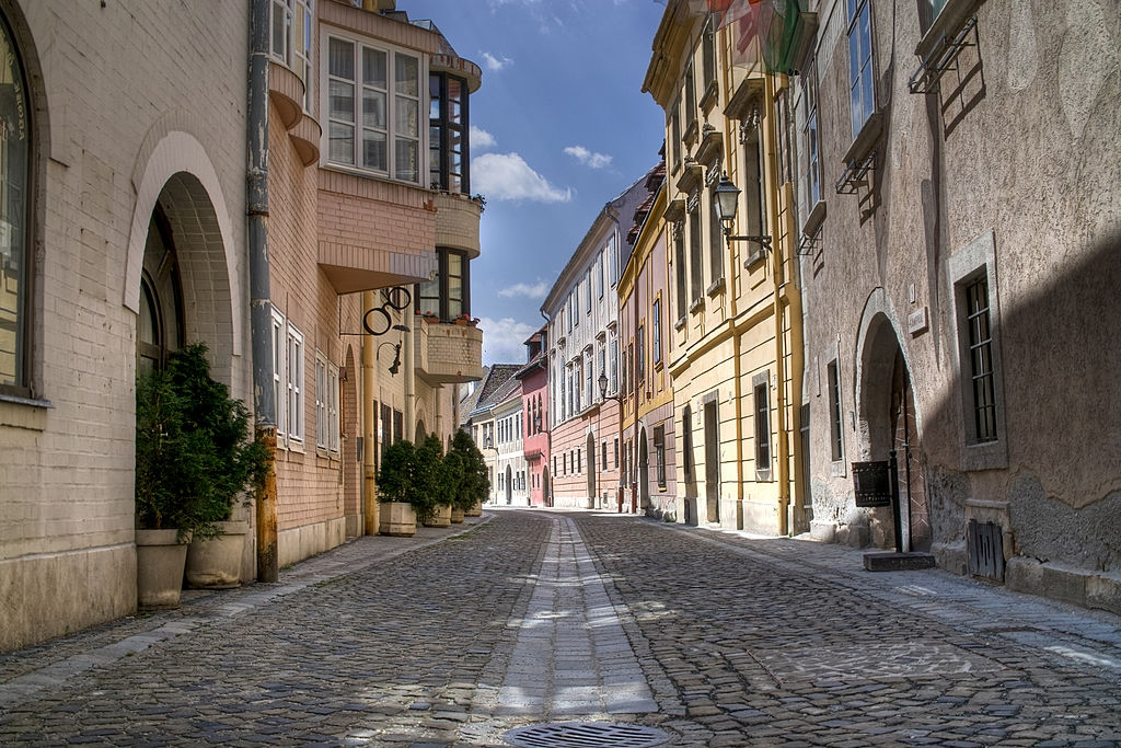 Sopron cobbled stones old town in Hungary