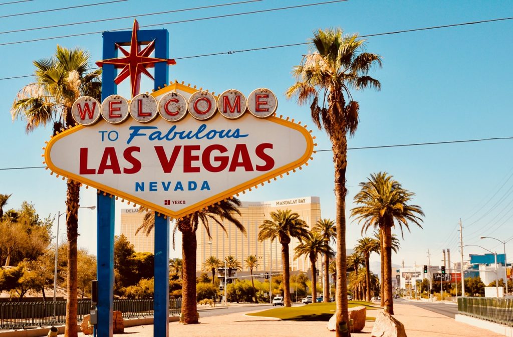 Iconic signboard welcoming visitors to Las Vegas