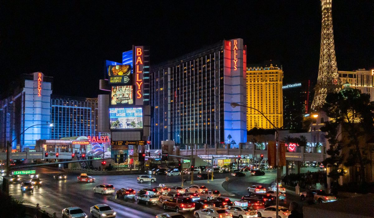 The lively and rowdy Las Vegas Strip at night.