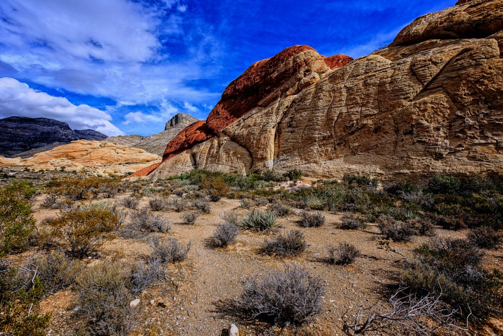 View of Turtlehead Peak from trailhead entrance in Red Rock Canyon.