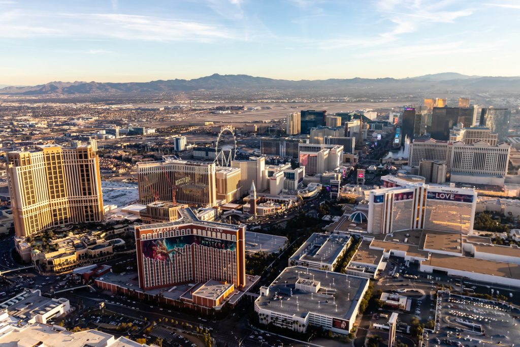 Aerial view of The Strip in Las Vegas.