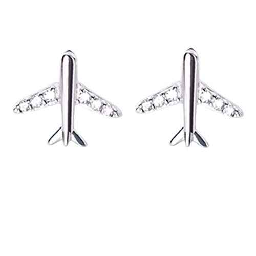 Airplane Rhinestone Plane S925 Sterling Silver Stud Earrings