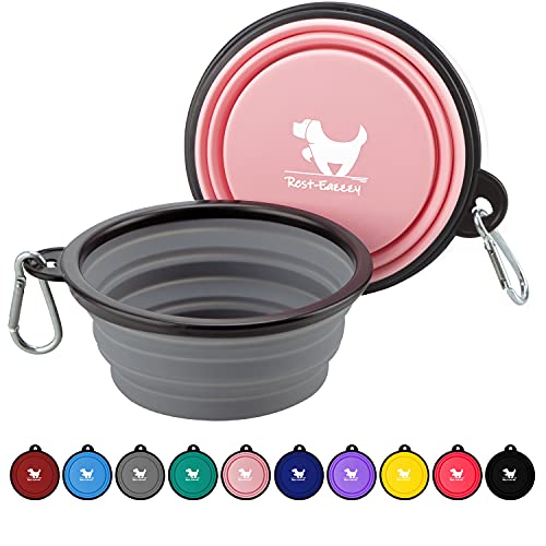 Kytely Large Collapsible Dog Bowl 2 Pack, 34oz Foldable Dog Travel Bowls, Portable Dog Water Food Bowl with Clasp, Pet Cat Feeding Cup Dish for