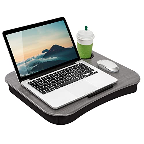 Gray Woodgrain LapGear Cup Holder Lap Desk