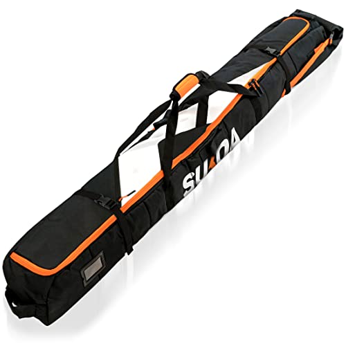 Elevens Double Rolling Ski Bag Padded Waterproof Snowboard Bag with Wheels  for Air Travel Foldable Wheeled Ski Bag for Single Ski or 2 Sets Skis
