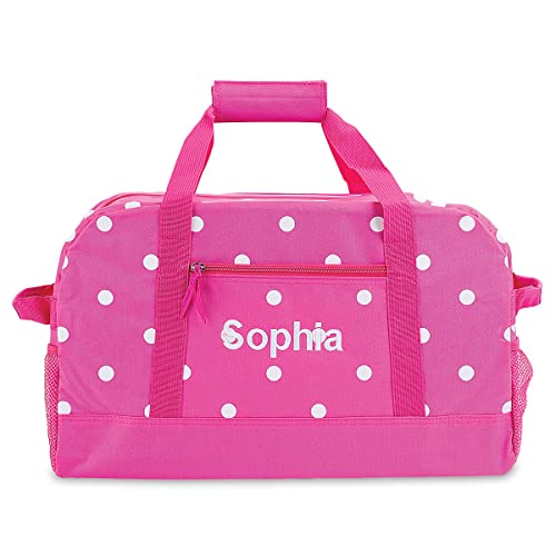 Personalized Small Duffel Bag for Kids - Pink and White Polka Dot Print