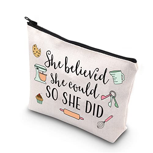 TSOTMO Baker Inspirational Gift She Believed She Could So She Did Baking Lover Zipper Pouch Makeup Bag Bake Lover Gift