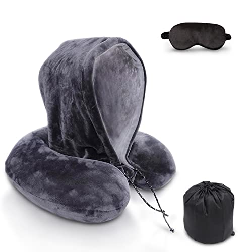 LAMART Travel Neck Pillow with Hood and Eye Mask