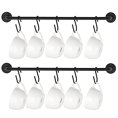 J JACKCUBE DESIGN Coffee Mug Holder Wall Mounted Rustic Wood Cup Organizer  with 16-Hooks Hanging Rack for Home, Kitchen Display Storage and Collection  : MK519A in 2023