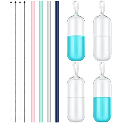 Portable Silicone Travel Straws with Case - Set of 4