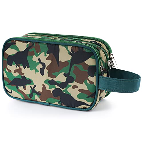 Kids Toiletry Bag for Boys - Dinosaur Camo, Waterproof & Durable