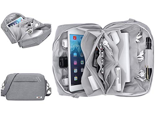 BUBM Electronics Organizer with Multi-Layer Storage (Light Gray)