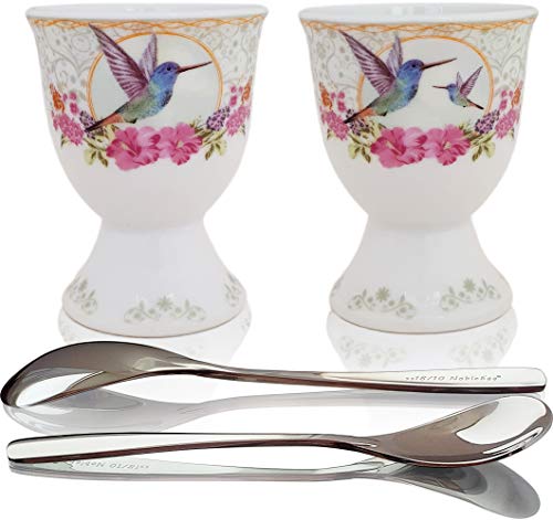 NobleEgg Egg Cups & Spoons - Vintage Style Porcelain Holders