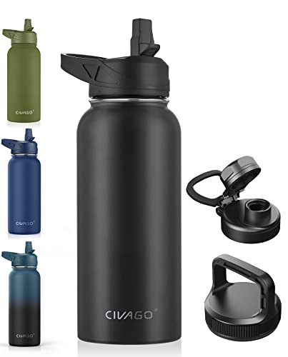 Trebo Water Bottle Insulated with Handle 64oz, Indigo/Black No Straw Cleaner