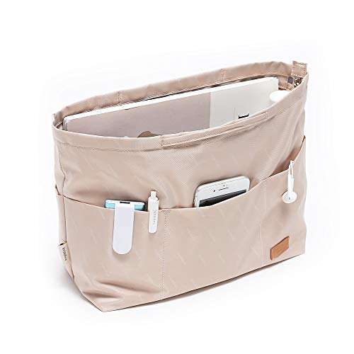 Doxo Purse Organizer Insert, Felt Bag in Bag with Zipper, Perfect for L Onthego mm 35 & Small D Book Tote Medium (Grey-With Cover, L)