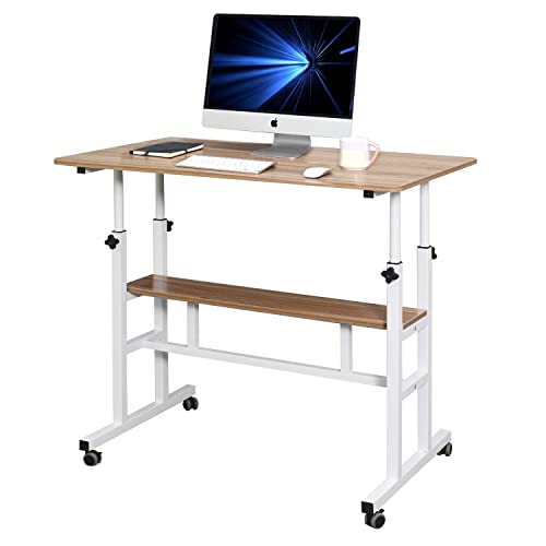 Adjustable Computer Desk with Rolling Wheels, Oak