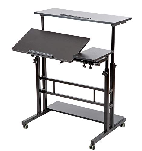 SIDUCAL Adjustable Mobile Stand Up Desk, Black