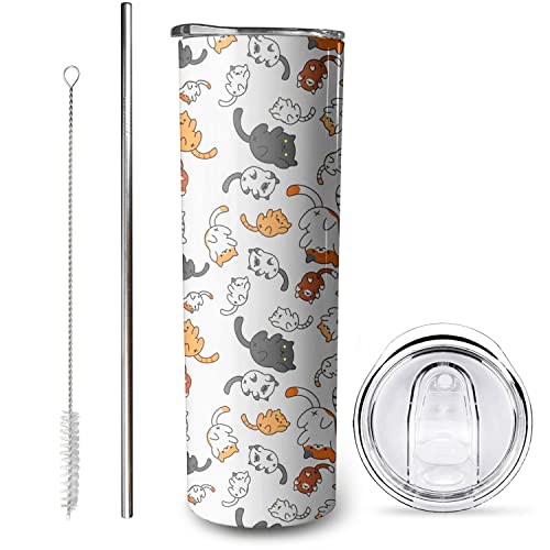 Cat Tumblers Double Wall Travel Mug with Lid and Straw