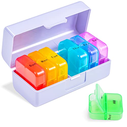 Zoksi Weekly Pill Organizer 2 Times a Day, Purple 7 Day Am Pm Pill Box