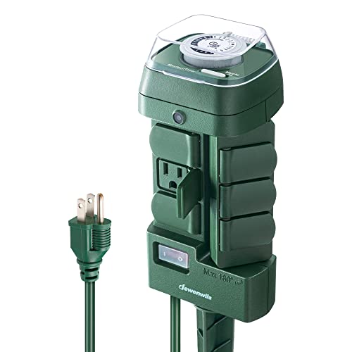 BN-LINK Outdoor Power Strip Yard Stake Timer(w Remote Control) with Photocell Dusk Till Dawn