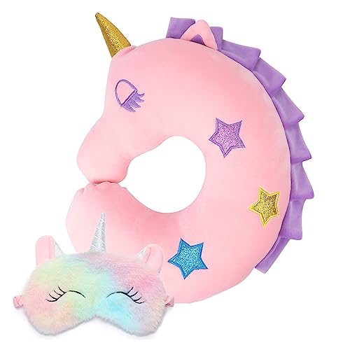 Unicorn Kids Travel Pillow with Sleep Mask