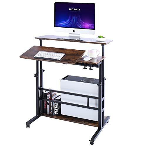 Adjustable Computer Rolling Desk Cart on Wheels