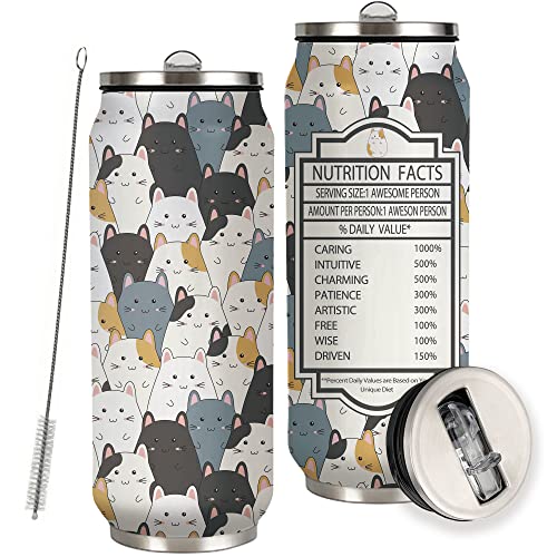Cat Travel Mug Tumbler Cute Cartoon Cat Vacuum Insulated Tumblers Cups