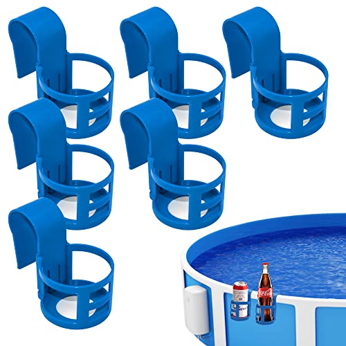 Poolside Cup Holder for Above Ground Pools - Blue Round (6 Pack)