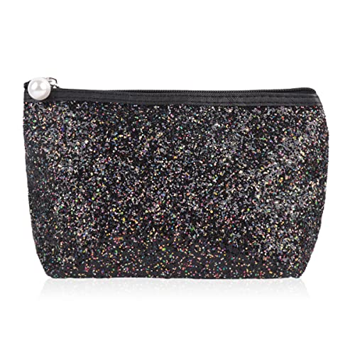 Glitter Cosmetic Zip Bag - Black