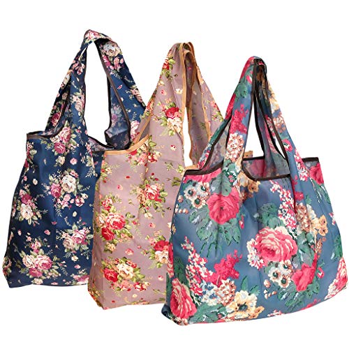 allydrew Large Foldable Tote Reusable Grocery Bag, Classic Floral