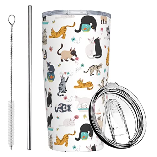 Cat Tumbler with Lid and Straw for Cat Lovers