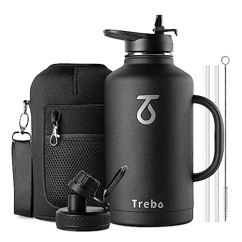 Trebo Insulated Water Bottle with Straw & 2 Lids