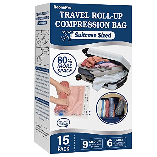 12 Travel Compression Bags, Hibag 12-Pack Roll-Up Space Saver Storage Bags for T