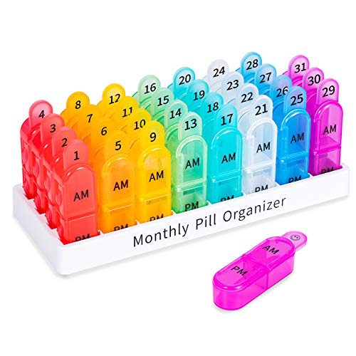 Daviky Monthly Pill Organizer - 30 Day Pill Box AM PM