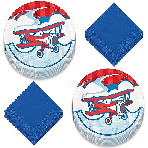 Airplane Party Supplies - Dessert Plates & Beverage Napkins (Serves 16)