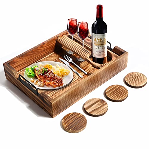 Wooden Ottoman Serving Tray with Cup Holder