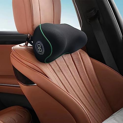 Aukee Car Headrest Pillow With Genuine Leather Cover Memory Foam