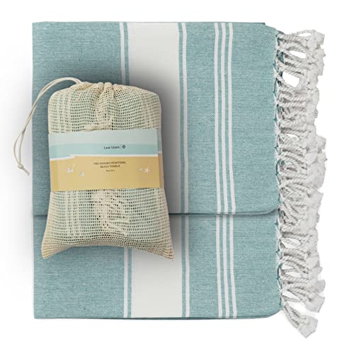 LANE LINEN Oversized Cotton Beach Towel with Bag - Aqua