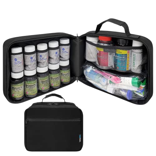  RONCHIL Medicine Storage Bag Pill Bottle Organizer with  Portable Small Pouch Travel Medication Bottle Organizer for Emergency Home  First Aid Box Kit Empty with Shoulder Strap Black : Health & Household
