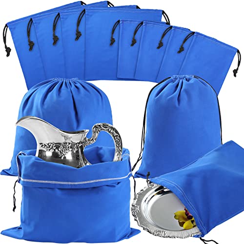 ikaufen 8pcs silver storage bags anti tarnish flannel silver protector bags  blue holder for silverware flatware