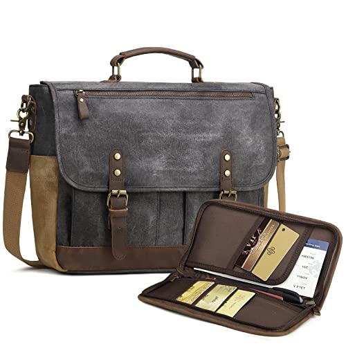 Wogarl Mens Messenger Bag with Leather Portfolio