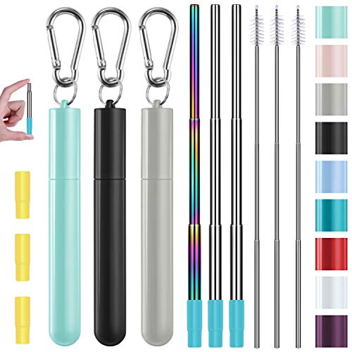 Funbiz 3 Pack Reusable Collapsible Stainless Steel Straw