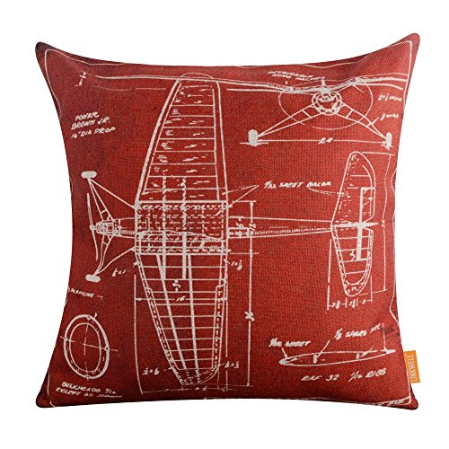 LINKWELL Plane Airplane Design Burlap Cushion Covers Pillow Case