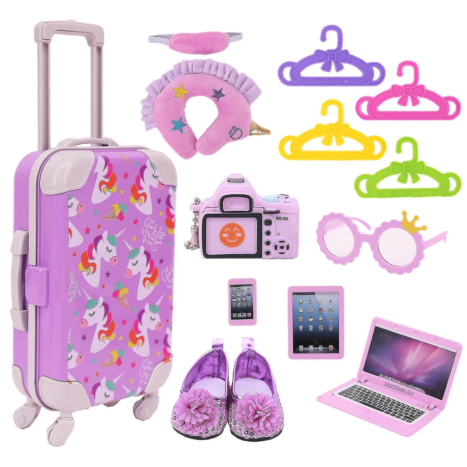 ZITA ELEMENT 18 Inch Girl Doll Suitcase & Accessories 23 pcs Doll Suitcase  Travel Luggage Play Set for 18 Inch Doll Travel Doll Accessories