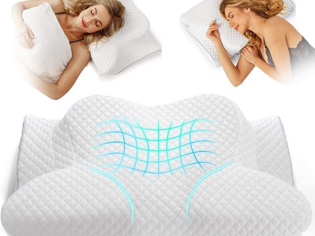 DONAMA Orthopedic Pillow for Neck Pain Relief,Cervical Travel Pillow,Contour  Memory Foam Pillow,Ergonomic Pillows for Side Back&Stomach Sleepers with  Breathable Pillowcase,Standard,Blue 