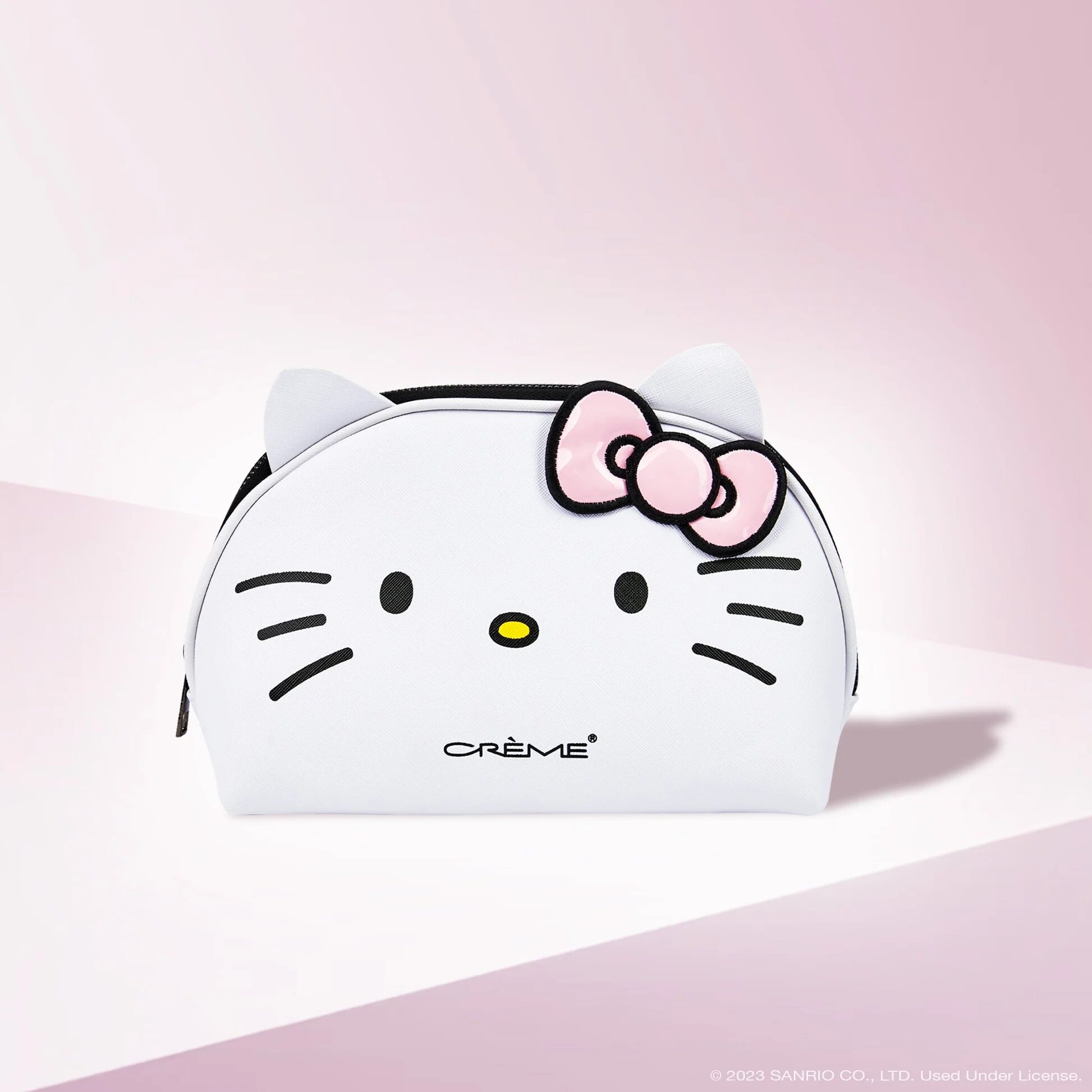 Impressions Vanity Hello Kitty Cosmetic Bag with Faux Leather, Travel Toiletry Bag with Inside Zipper Pockets, Waterproof Reusable Large Cosmetic