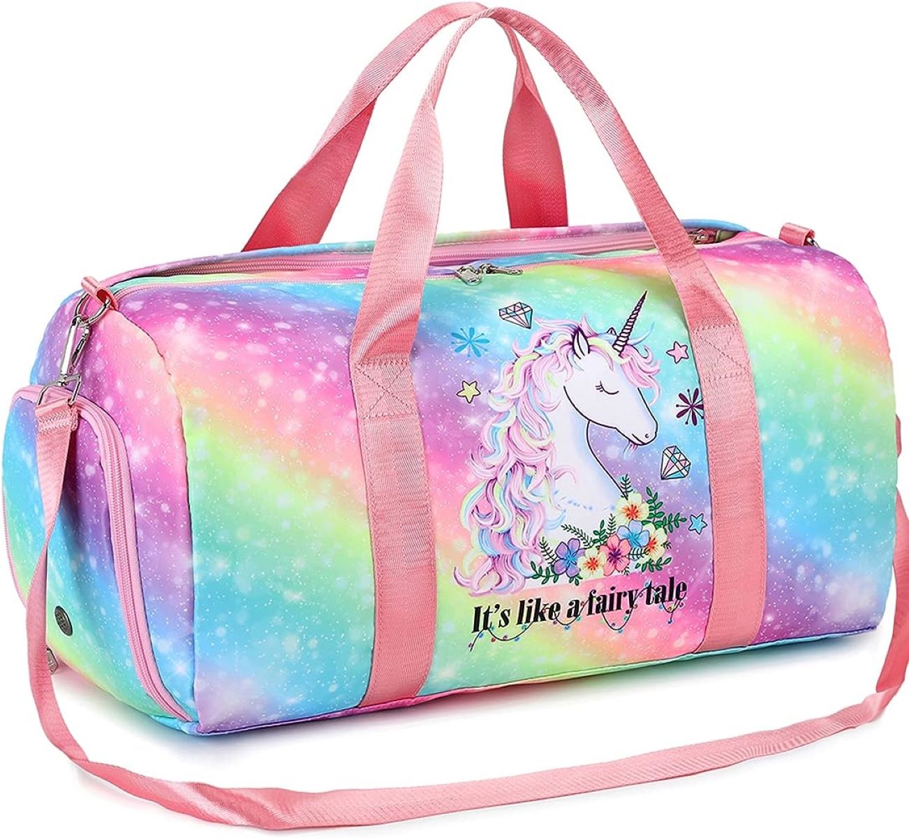 Gym Travel Duffle Bag for Girls - Gymnastics Sports Dance Bag with Shoe  Compartment & Wet Pocket Unicorn Kids Travel Bag Teens Weekender Sleepover