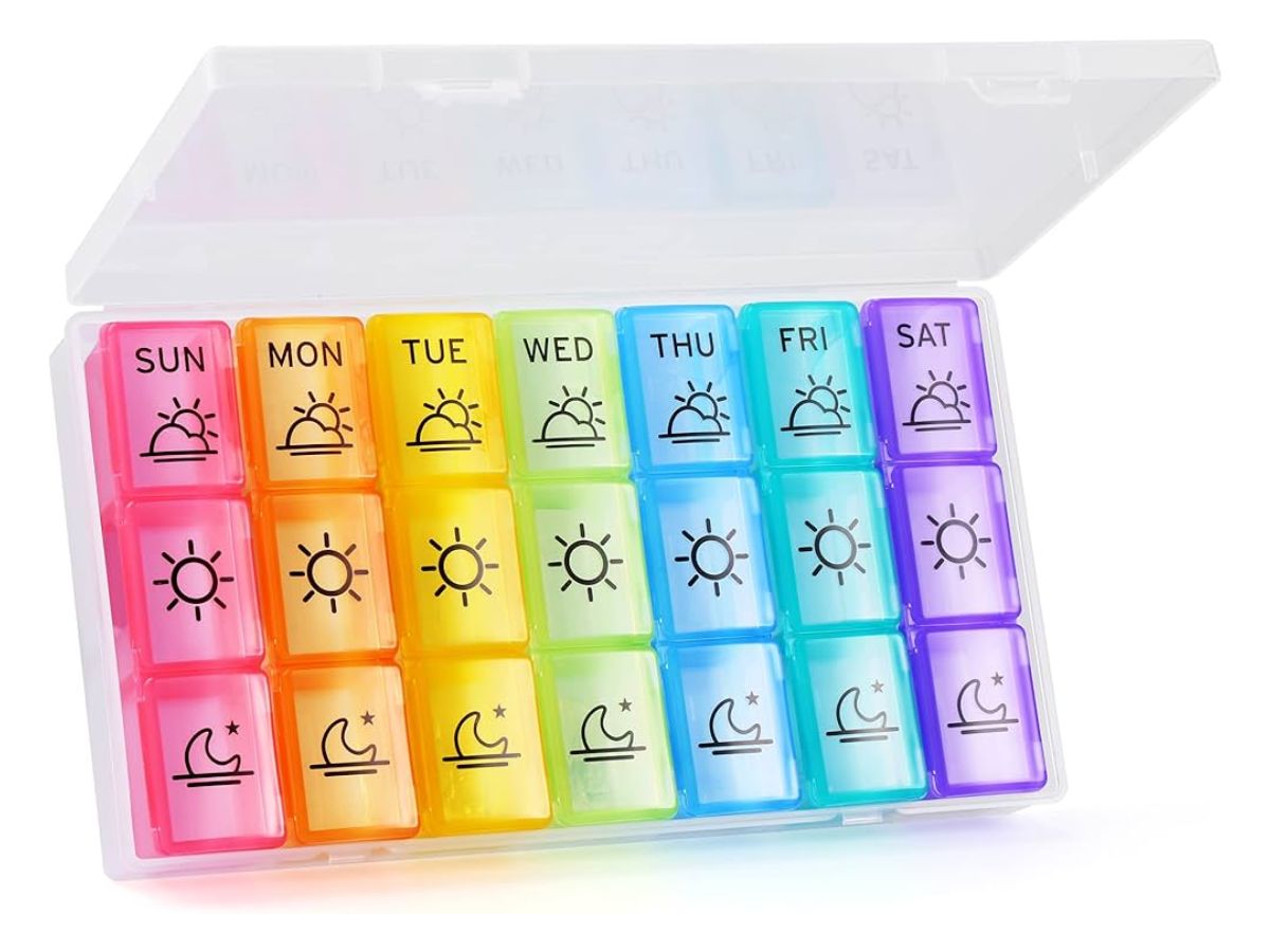 Pill Organizer 4 Times a Day Daily Pill Box Organizer Large Weekly Medicine  Organizer Pill Cases Organizers 7 Day Daviky Pill Box 7 Day to Hold  Vitamins Medication Black